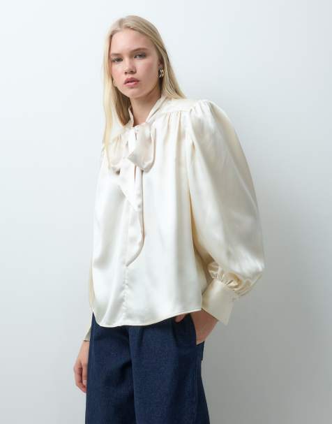 ASOS DESIGN blusa in raso con spalline color ostrica - view 1