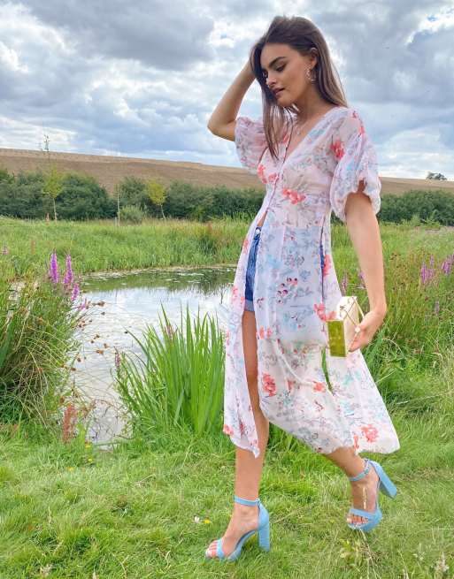 Asos Design Blusa Lunga A Fiori Con Bottoni Sul Davanti Multicolore Asos