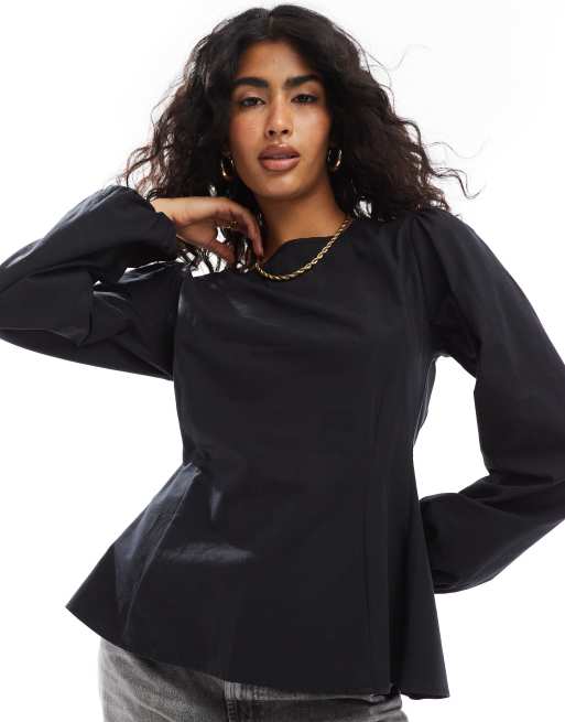 ASOS DESIGN - Blusa nera taglio lungo aderente allacciata sul retro