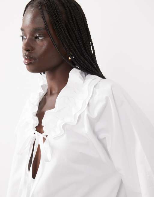 ASOS DESIGN blusa oversize con colletto a volant bianca, 4 di 4