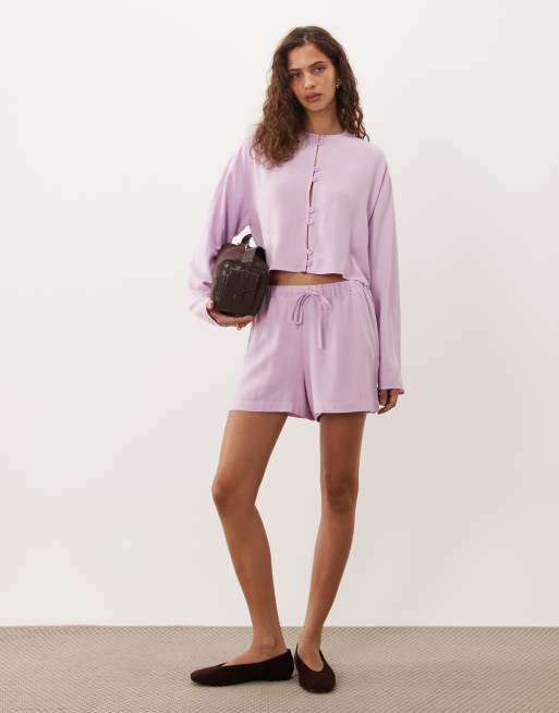 ASOS DESIGN - Blusa rosa rubor estilo asiático de mezcla de lino (parte de un conjunto), 2 de 4