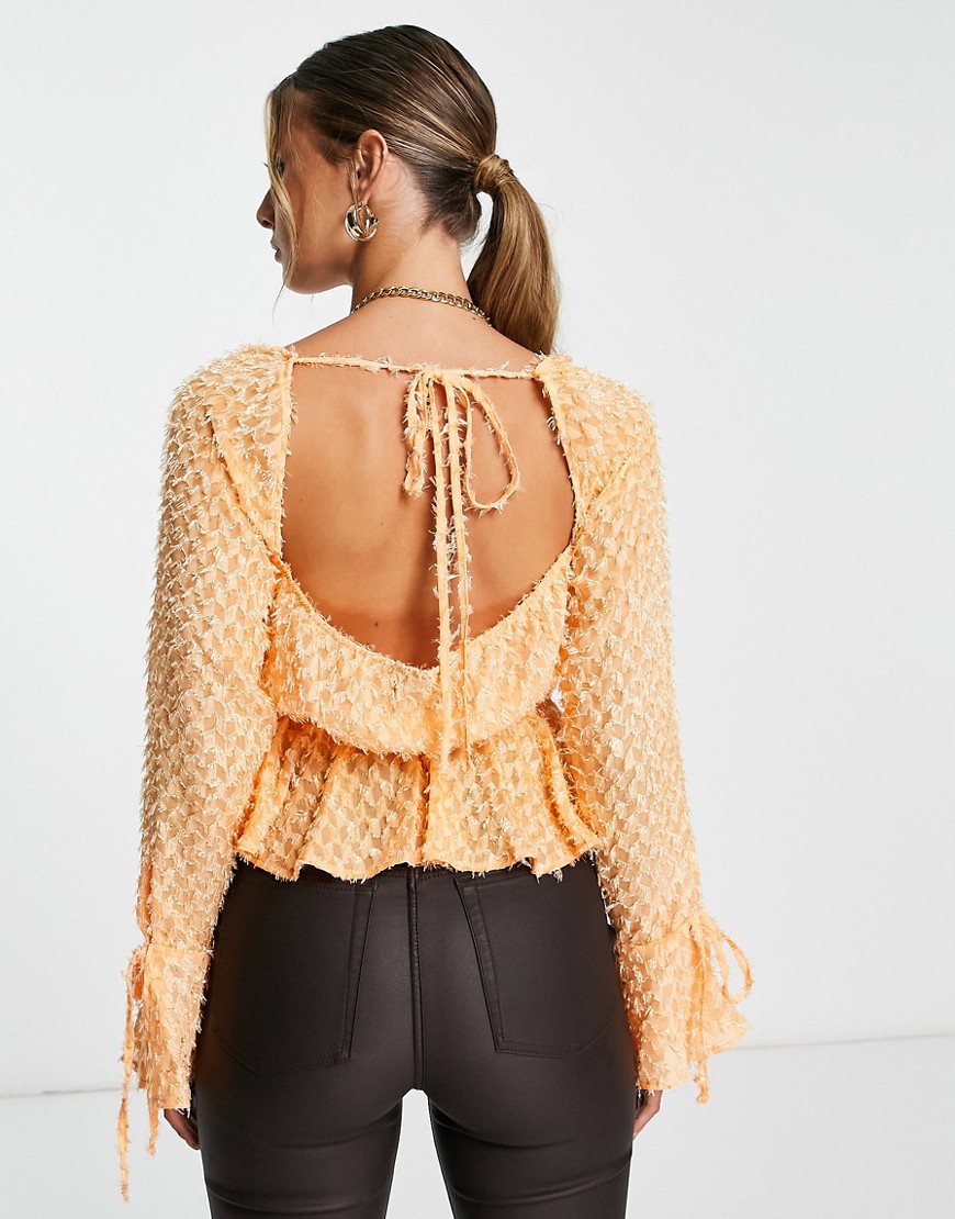 Blusa soffice con busto a corsetto e maniche svasate arancione pastello con laccio sul davanti-Multicolore - ASOS DESIGN Camicia donna  - immagine3