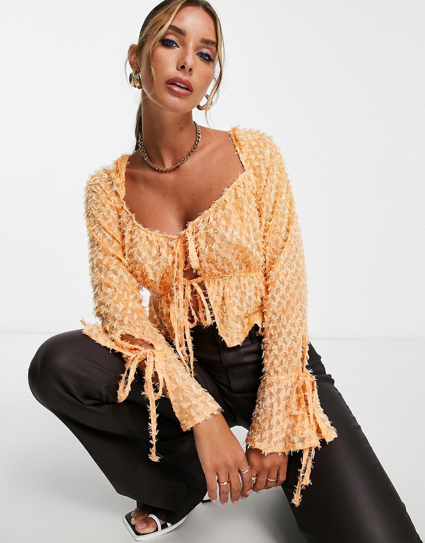 Blusa soffice con busto a corsetto e maniche svasate arancione pastello con laccio sul davanti-Multicolore - ASOS DESIGN Camicia donna  - immagine2