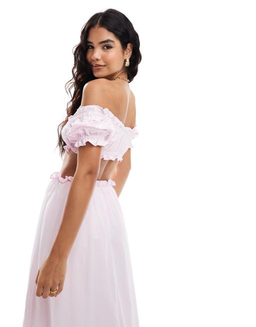 ASOS DESIGN - Blusa stile country corta in popeline rosa in coordinato, 2 di 4