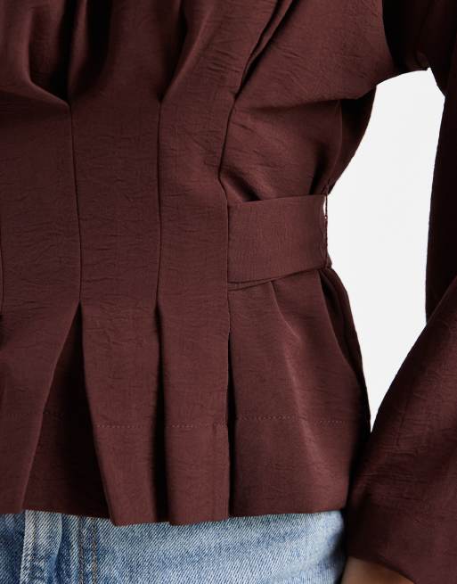 ASOS DESIGN - Blusa stretta in vita cioccolato con allacciatura sulla schiena, 3 di 4
