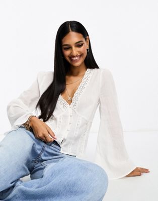 ASOS DESIGN crinkle blouse with lace inserts - ASOS Price Checker
