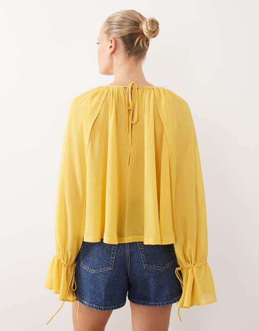 ASOS DESIGN – Bluse aus Chiffon in Chartreuse mit Cape-Detail, 4 von 4