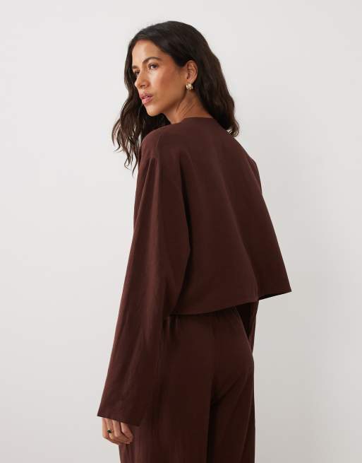 ASOS DESIGN Bluse aus Leinenmix im Mandarin-Stil als Kombiteil in Braun, 4 von 4