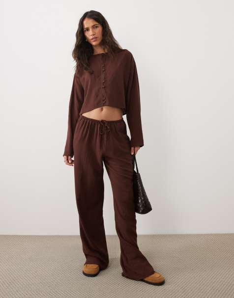 ASOS DESIGN – Bluse aus Leinenmix in Braun mit Mandarinkragen, Kombiteil - view 1