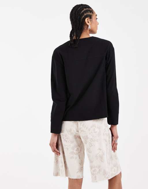 ASOS DESIGN – Bluse in Schwarz mit Mandarinkragen und gebundener Vorderseite, 4 von 4