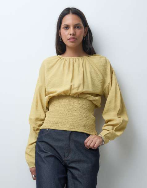 ASOS DESIGN bluse med rynket talje og cocoon-ærmer i honning - view 1