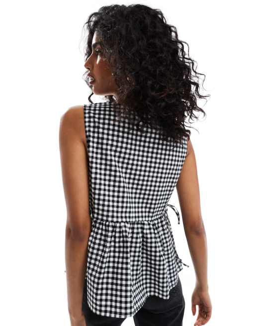 ASOS DESIGN - Bluse med sorte ginghamtern og bindebånd i siden, 2 af 4
