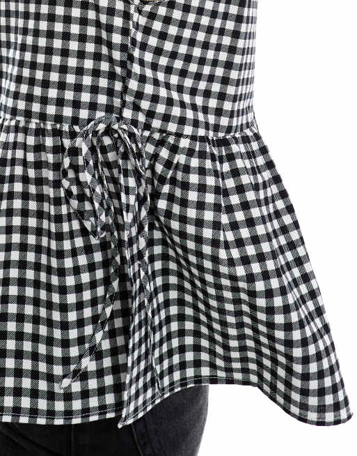 ASOS DESIGN - Bluse med sorte ginghamtern og bindebånd i siden, 4 af 4