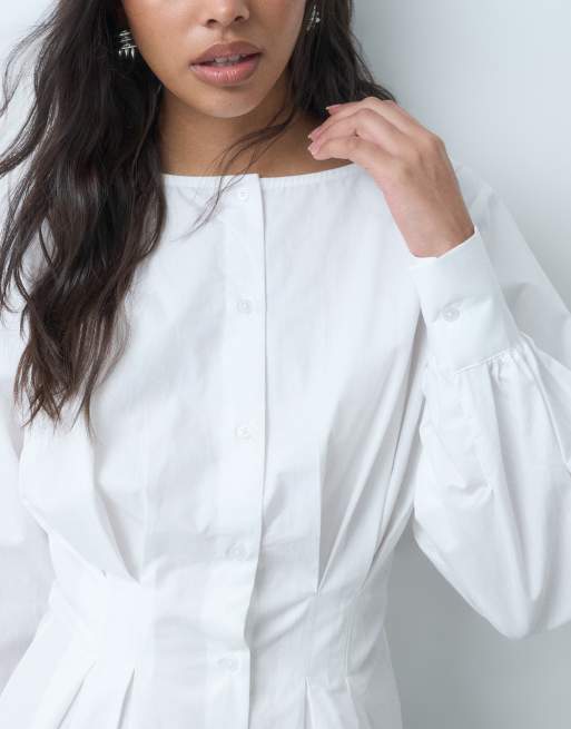 ASOS DESIGN Bluse mit Ballonärmeln und taillierter Taille in Weiß, 3 von 5