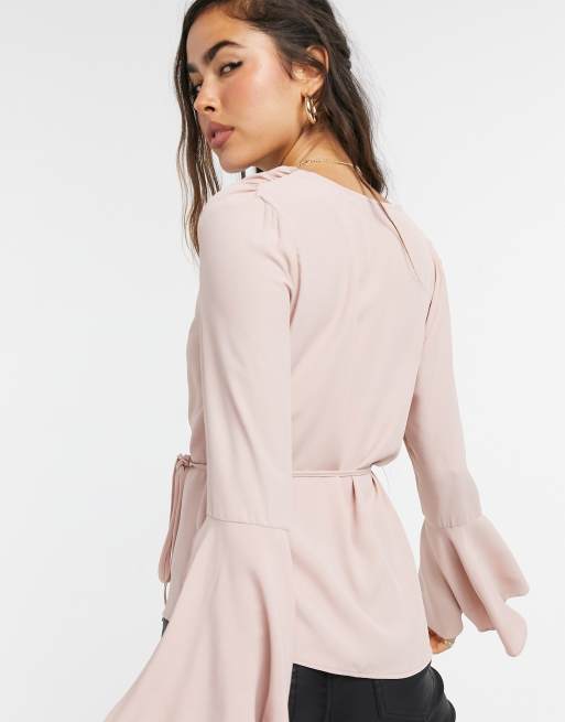 ASOS DESIGN – Blushfärgad omlottopp med utställda ärmar, 2 av 4