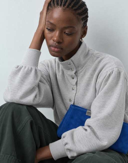 ASOS DESIGN bluza blouson z kołnierzem stójką w kolorze szary melanż, 7 z 10