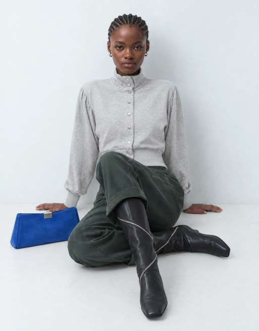 ASOS DESIGN bluza blouson z kołnierzem stójką w kolorze szary melanż, 8 z 10