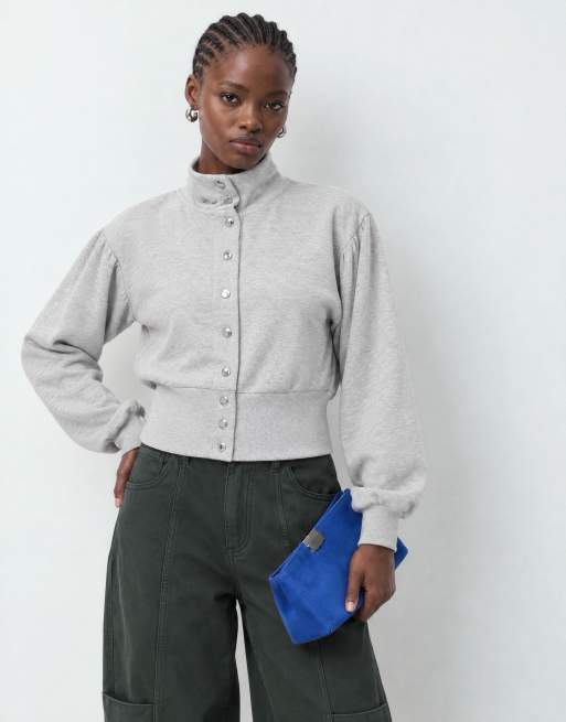 ASOS DESIGN bluza blouson z kołnierzem stójką w kolorze szary melanż, 9 z 10
