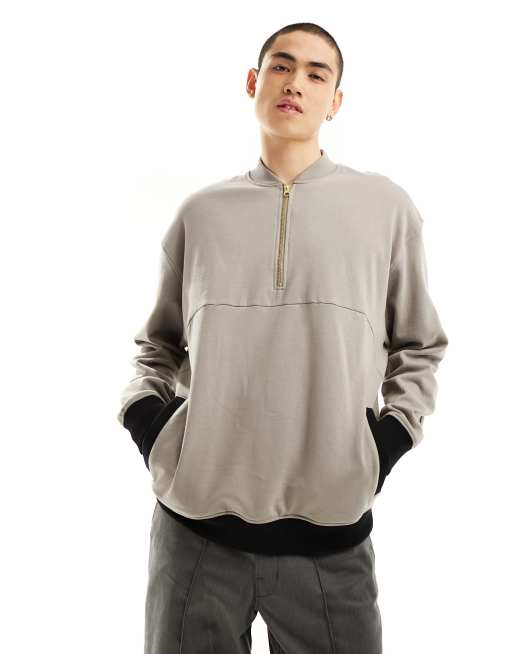 ASOS DESIGN – Bluza bomberka oversize z zamkiem pod szyją w kolorze spranego brązu