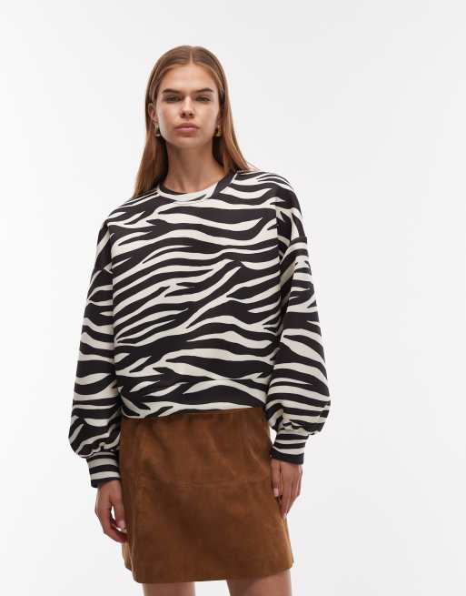ASOS DESIGN – Bluza dresowa o fasonie oversize z balonowymi rękawami z materiału w stylu scuba we wzór w czarno-białe paski zebry