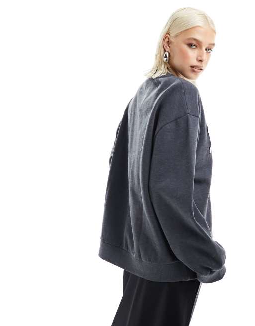 ASOS DESIGN – Bluza dresowa oversize w melanżowym grafitowym kolorze z grafiką „Paris”, 3 z 4