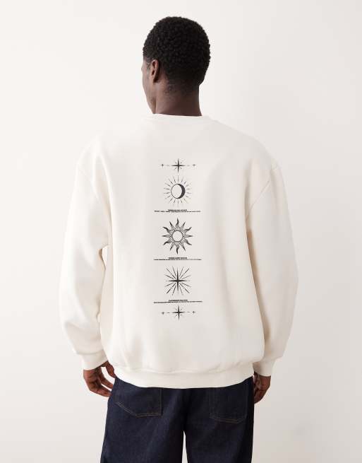 ASOS DESIGN – Bluza o luźnym kroju w kolorze złamanej bieli z astronomicznym nadrukiem wzdłuż kręgosłupa