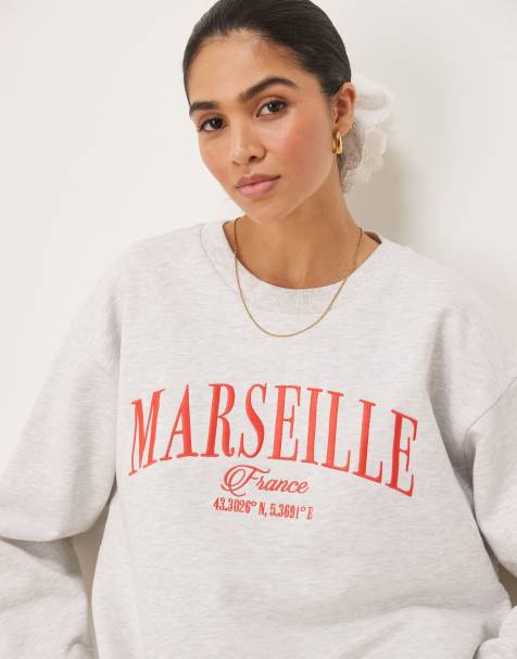 ASOS DESIGN – Bluza oversize w jasnoszarym melanżowym kolorze z z haftowanym wzorem z napisem „Marseille” - view 1