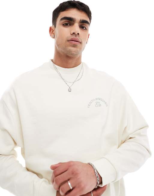 ASOS DESIGN – Bluza oversize w kolorze złamanej bieli z nadrukiem sportowym