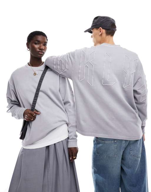 ASOS DESIGN – Bluza oversize w spranym kolorze szarym z dużym haftowanym detalem