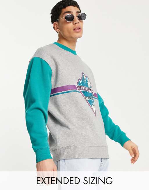 ASOS DESIGN – Bluza oversize z kontrastowymi reglanowymi rękawami i wzorem w stylu vintage