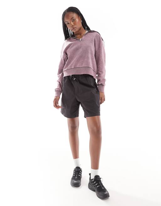 ASOS DESIGN – Bluza w różowym kolorze z efektem sprania z wysokim kołnierzem zapinanym na suwak