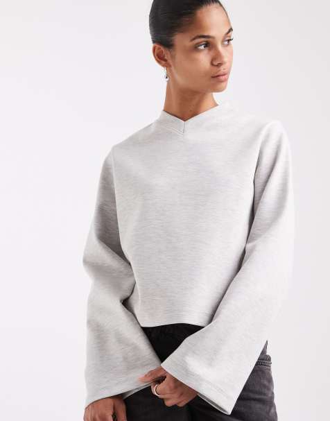 ASOS DESIGN bluza z dekoltem w kształcie litery V w szary melanż - view 1
