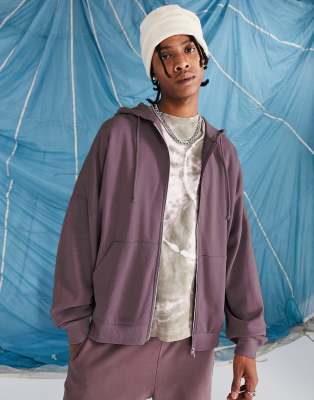 ASOS DESIGN – Bluza z kapturem o kroju extreme oversize zapinana na zamek w kolorze spranego fioletu