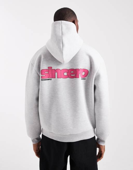 ASOS DESIGN – Bluza z kapturem o luźnym kroju z materiału w stylu scuba w szarym melanżowym kolorze z nadrukiem