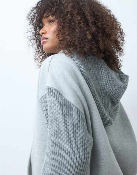 ASOS DESIGN bluza z kapturem z dzianinowymi rękawami w kolorze szary melanż - view 1