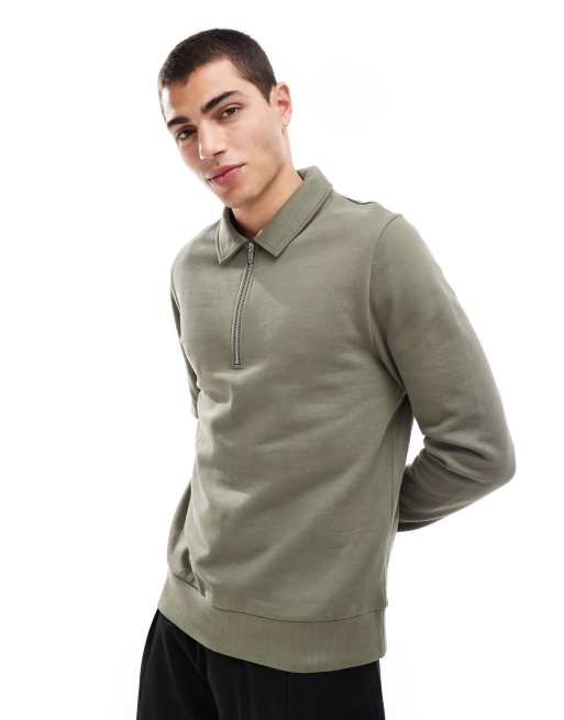 ASOS DESIGN – Bluza z kołnierzykiem polo i zapięciem na suwak pod szyją w kolorze khaki