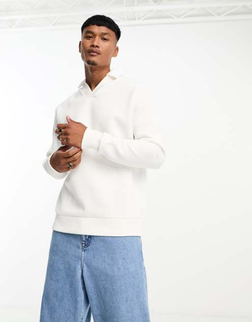 ASOS DESIGN – Bluza z kołnierzykiem polo w kolorze złamanej bieli