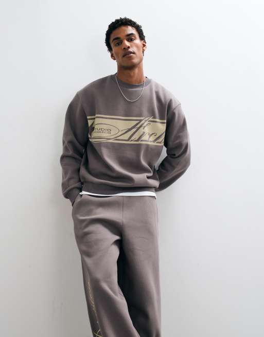 ASOS DESIGN oversized balloon jogger & sweatshirt co-ord with print in grey, 3 z 3