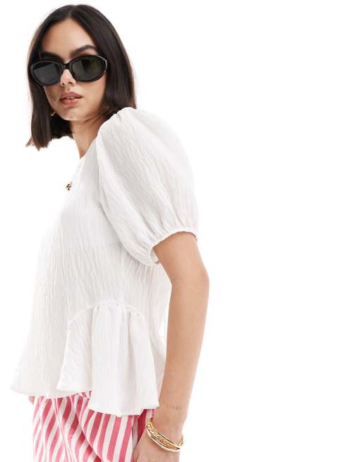 ASOS DESIGN – Bluzka z bufkami w kolorze złamanej bieli