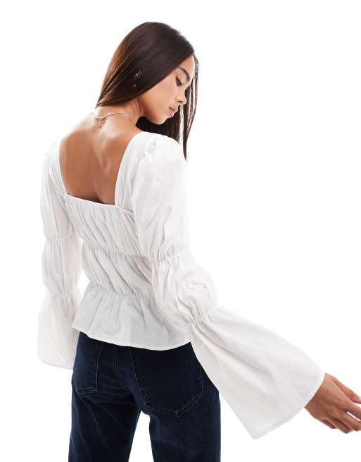 ASOS DESIGN – Bluzka ze zbieranymi rękawami w kolorze ecru, 3 z 4