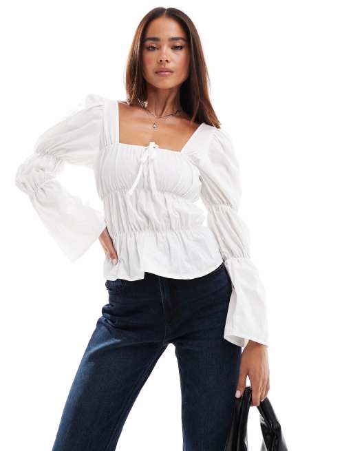 ASOS DESIGN – Bluzka ze zbieranymi rękawami w kolorze ecru, 4 z 4