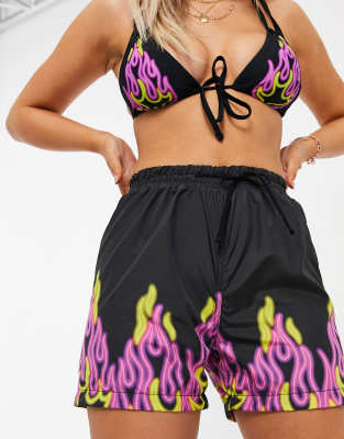 ASOS DESIGN neon snake print jersey beach shorts two-piece