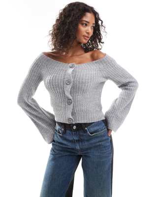 Asos Design Boat Neck Cardigan In Gray