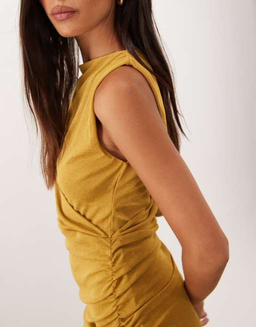 ASOS DESIGN boat neck draped mini dress in brown, 3 of 4