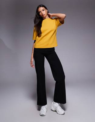 Asos Design Boat Neck Half Sleeve Fitted Top In Yellow