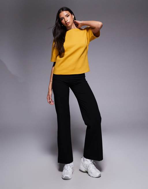 ASOS DESIGN boat neck half sleeve fitted top in ochre, 2 of 4