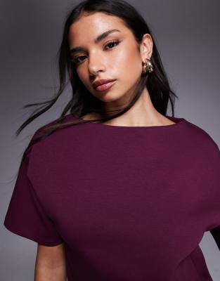 Asos Design Boat Neck Half Sleeve Fitted Top In Purple