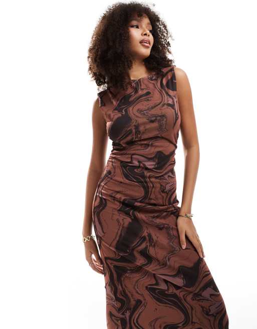 ASOS DESIGN boat neck mesh midi dress in swirl print | ASOS