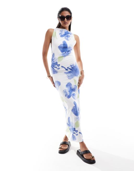 ASOS DESIGN boat neck midi dress with ruched sides in daisy print - MULTI, 2 of 4