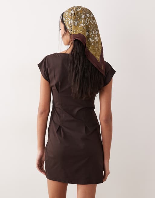 ASOS DESIGN boat neck mini dress in chocolate, 4 of 4